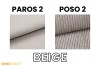 Stoffmuster-Übersicht für Beige: Glatter Paros 2 Stoff und Poso 2 Cord-Optik.