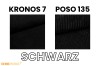 Stoffmuster für schwarze Möbelbezüge: Samtweicher Kronos 7 und strukturierter Poso 135 Cordstoff.