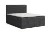 Anthrazitfarbenes Boxspringbett mit zwei Schubladen und grauem Kopfteil