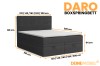 Afmetingen boxspringbed Daro: Verschillende breedtes van 120 tot 200 cm, diepte 210 cm en hoogte 120 cm.