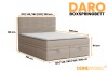 Gedetailleerde maten en afmetingen van het DARO boxspringbed in verschillende maten.