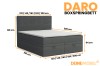 Afmetingenschema voor het Daro boxspringbed met verschillende breedtes van 120 cm tot 200 cm ligoppervlak.