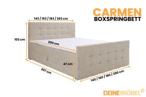 CARMEN 140x200 Stoff Cosmic 10 Beige Boxspringbett mit Bettkasten Deine Möbel