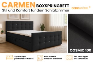 CARMEN 140x200 Stoff Cosmic 100 Schwarz Boxspringbett mit Bettkasten Deine Möbel