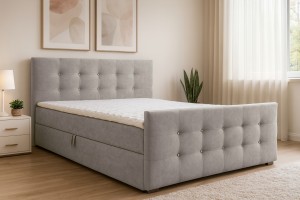 CARMEN 140x200 Stoff Cosmic 160 Hellgrau Boxspringbett mit Bettkasten Deine Möbel