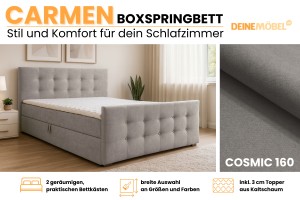 CARMEN 140x200 Stoff Cosmic 160 Hellgrau Boxspringbett mit Bettkasten Deine Möbel