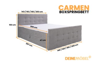 CARMEN 140x200 Stoff Cosmic 160 Hellgrau Boxspringbett mit Bettkasten Deine Möbel