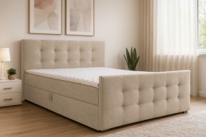CARMEN 200x200 Stoff Cosmic 10 Beige Boxspringbett mit Bettkasten Deine Möbel
