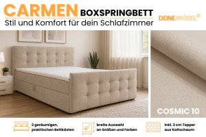 CARMEN 200x200 Stoff Cosmic 10 Beige Boxspringbett mit Bettkasten Deine Möbel