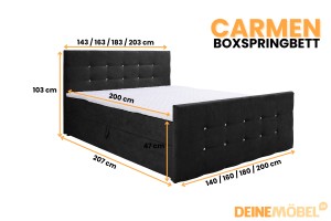 CARMEN 200x200 Stoff Cosmic 100 Schwarz Boxspringbett mit Bettkasten Deine Möbel