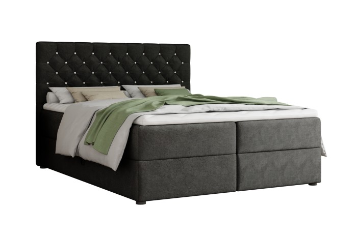 Donkergrijs boxspringbed met hoogwaardige stiksels in het hoofdbord