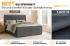 Boxspringbed Best in donkergrijs met info over bedbak, kleurkeuze en koudschuimtopper.