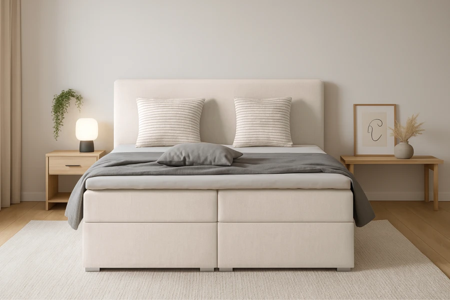 Stijlvol boxspringbed Bello in vooraanzicht voor een modern slaapkamerdesign.