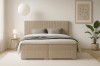 Vooraanzicht van het boxspringbed LON IV in beige ribstof voor een stijlvolle slaapkamer.