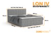Afmetingen van het boxspringbed Lon IV met grijze cord-bekleding in verschillende maten.