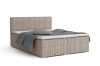 Modernes Boxspringbett in beige mit Cord-Bezug vor weißem Hintergrund.