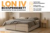 Lon IV Boxspringbett Infografik mit Details zu Stauraum, Komfort und Design.