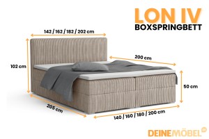 LON IV Boxspringbett Komplettbett Polsterbett Cord-Samt Deine Möbel 24