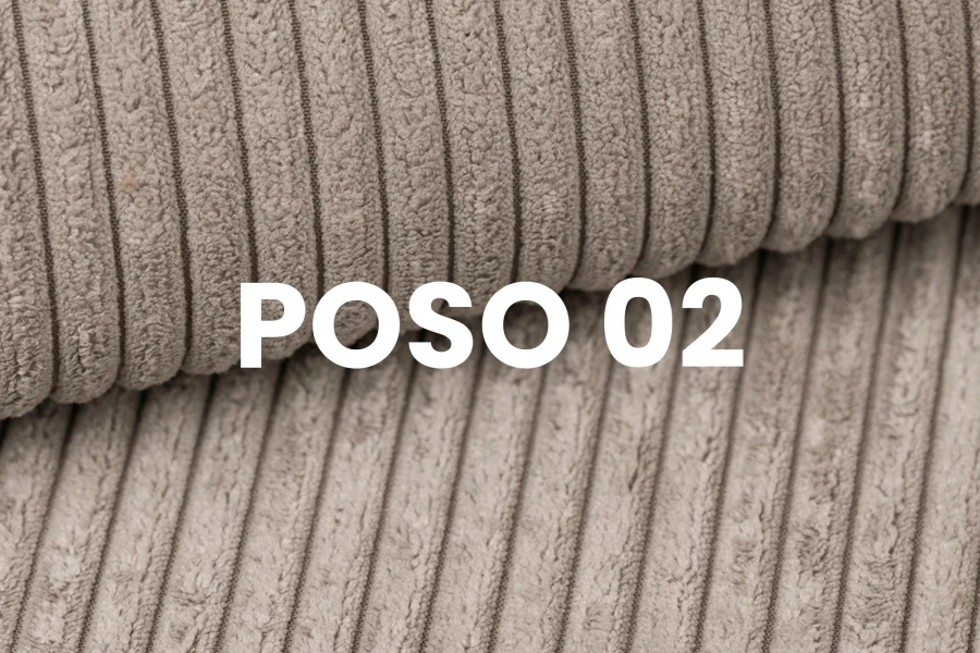Strukturansicht Cord-Stoff Poso 02: Detailaufnahme der weichen Rippenstruktur in modernem Design.
