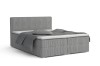 Modernes graues Boxspringbett mit Cord-Stoff auf weißem Hintergrund freigestellt.