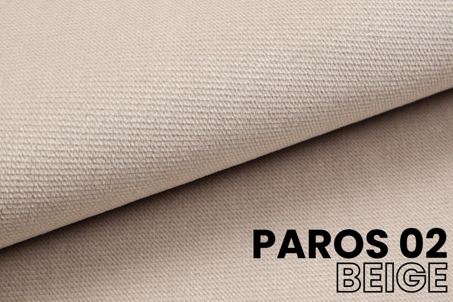 Nahaufnahme des hochwertigen Velours-Bezugsstoffs Paros 02 Beige mit feiner Textur.