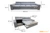 Detaillierte Abmessungen des Sofas ELMO (282,5 cm) mit Bettkasten-Funktion.