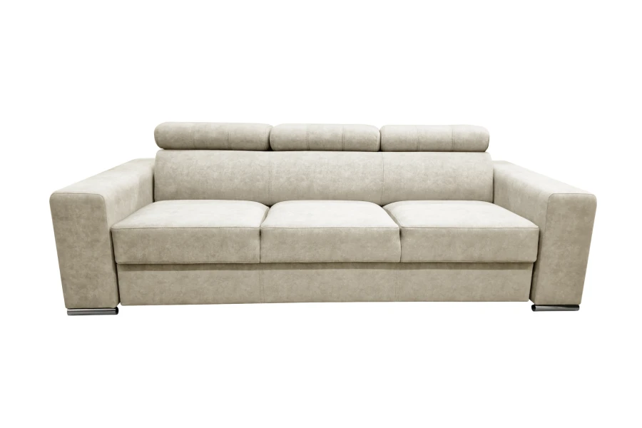 Elegantes 3-Sitzer Sofa in Beige mit verstellbaren Kopfstützen.