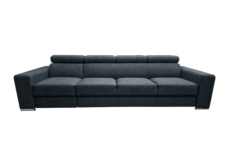 Breites dunkelgraues 4-Sitzer Sofa in modernem Design isoliert auf weißem Hintergrund.
