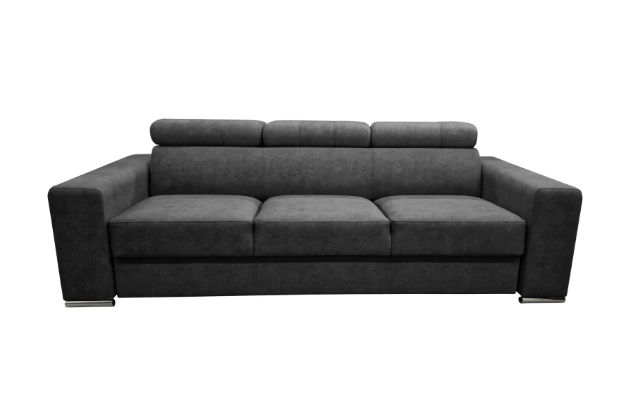 Modernes 3-Sitzer Sofa in Anthrazit mit verstellbaren Kopfstützen.