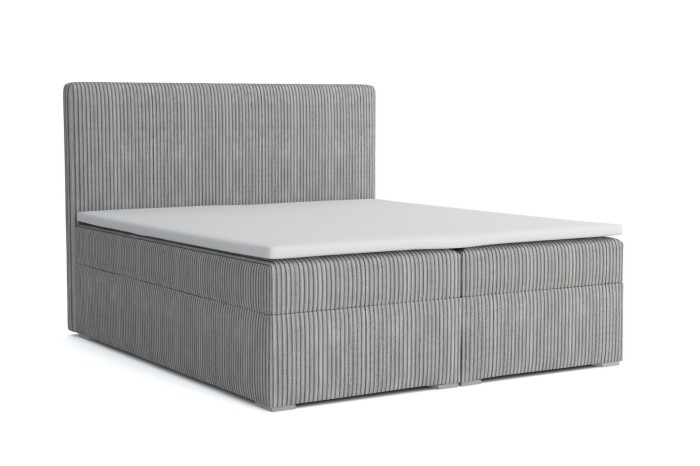 Modernes Boxspringbett mit grauem Cord-Bezug auf weißem Hintergrund