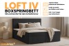 Infographic Loft IV boxspringbed met details over bedbakken, kleurkeuze en koudschuim-topper.