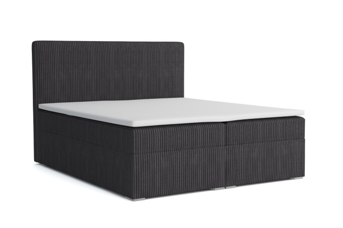 Loft IV box spring bed in anthracite with corduroy fabric and white topper.