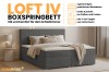 Product overview Loft IV box spring bed with bed base, cold foam topper and various sizes.