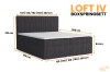 Dimensional sketch for the Loft IV box spring bed with widths from 120 cm to 202 cm.