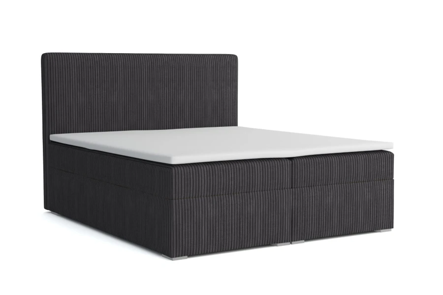 Boxspringbett in Anthrazit mit hochwertigem Cord-Stoff und gepolstertem Kopfteil.