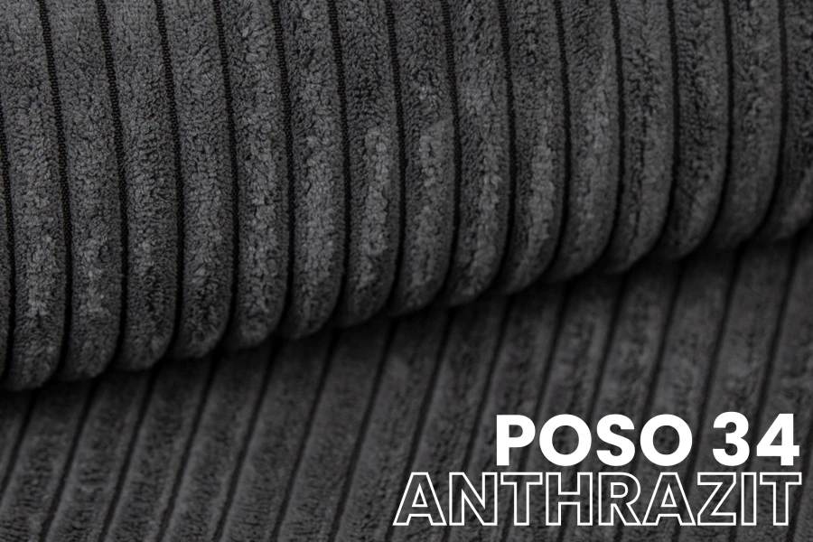 Detailansicht Stoffmuster Poso 34 Anthrazit: Hochwertiger Cord-Stoff für Boxspringbetten.