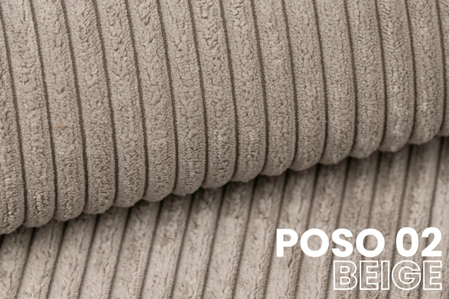Detailansicht des hochwertigen Cord-Stoffs POSO 02 in Beige für Polstermöbel.