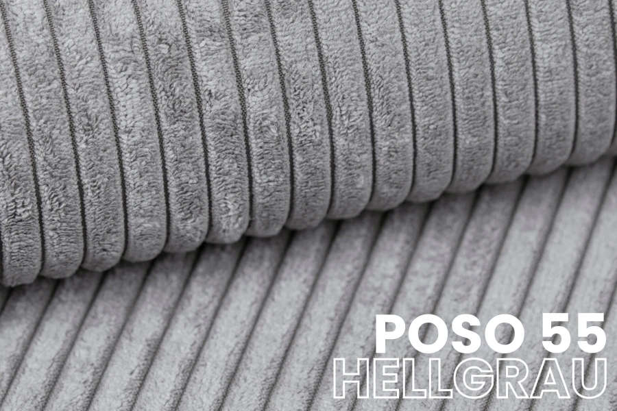 Nahaufnahme Poso 55 Stoff in Hellgrau mit Cord-Struktur.