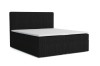 Modernes schwarzes Boxspringbett mit weißem Topper vor weißem Hintergrund.
