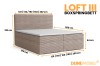 Afmetingen en beschikbare maten voor het boxspring bed Loft III met corduroy bekleding.