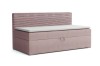 Modernes Polsterbett in Rosa mit weißem Topper und Bettkasten – platzsparende Schlaflösung.