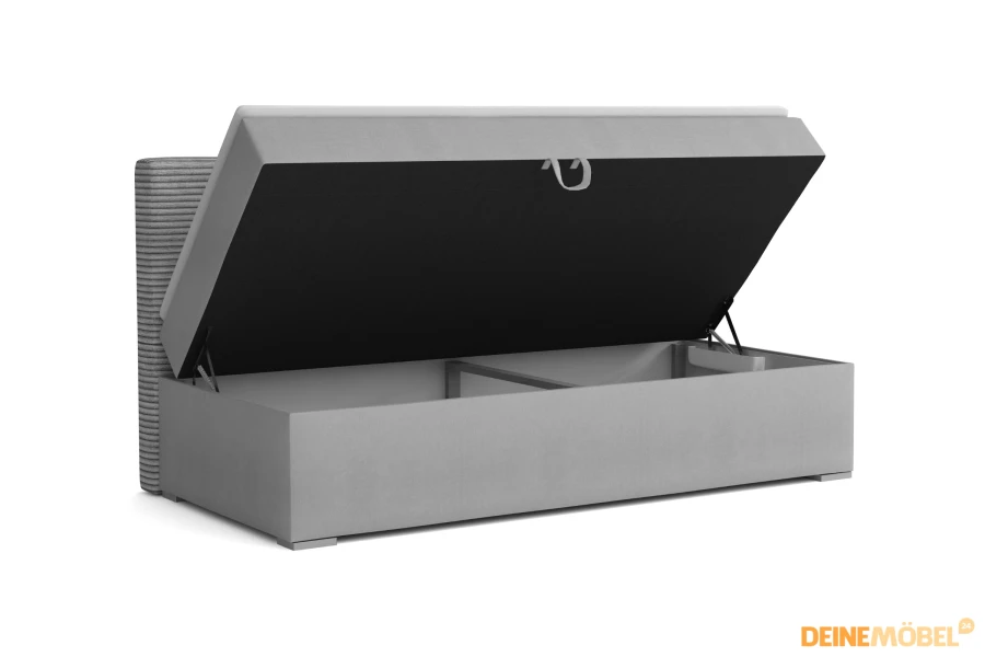 Praktisches Kindersofa mit großem, aufklappbarem Bettkasten für viel Stauraum.