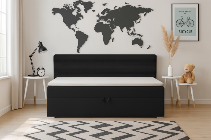 Mati children's sofa in the children's room: Stylish design with world map and teddy bear.