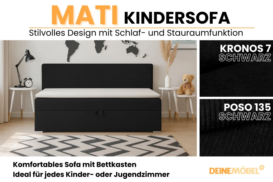 Mati kindersofa met opbergbox – Comfortabele slaapbank voor de tienerkamer.