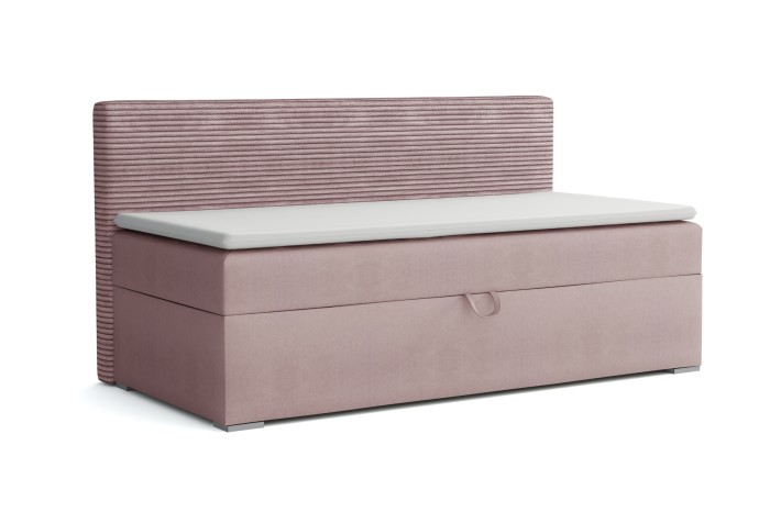 Moderne kinderbank Mati in het roze met elegante corduroy-look en beddenkast.