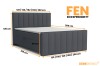 Boxspringbett FEN in Anthrazit mit detaillierten Maßangaben für Breite, Höhe und Tiefe.