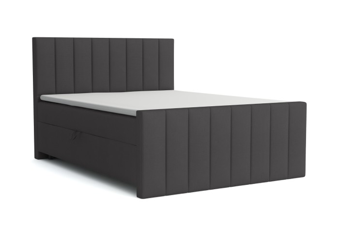 Modernes Boxspringbett in Anthrazit mit vertikal gestepptem Kopf- und Fußteil.