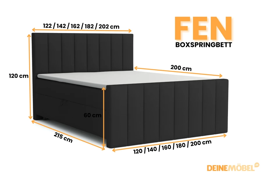 Größenangaben und Maße für das Boxspringbett FEN