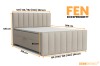 Boxspringbett FEN Maße: Beige Polsterbett mit technischen Angaben zu Breite und Höhe.