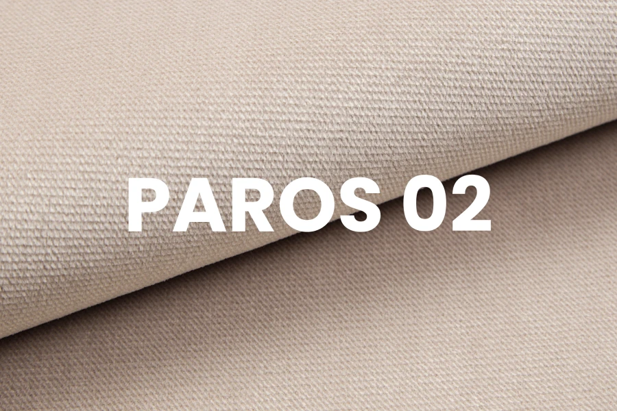 Stoffmuster Paros 02: Detailaufnahme des beigen Webstoffs für Polsterbetten.